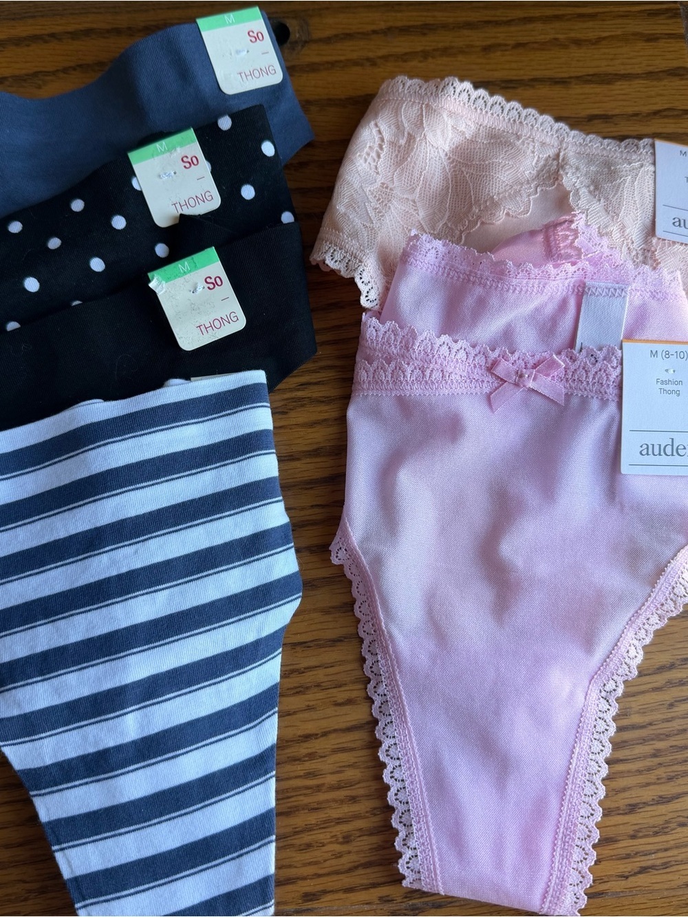 Auden and SO brand Women’s Pink Lace Trim Thong - Pack size Medium 6-Pack